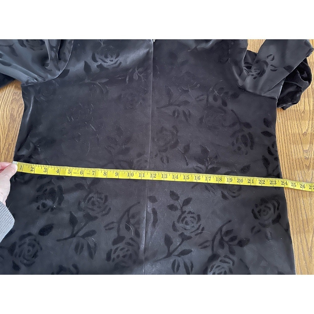 Rare Vintage Davina Black Velour Burnout Rose Floral  Pullover Housecoat Large - Picture 9 of 11